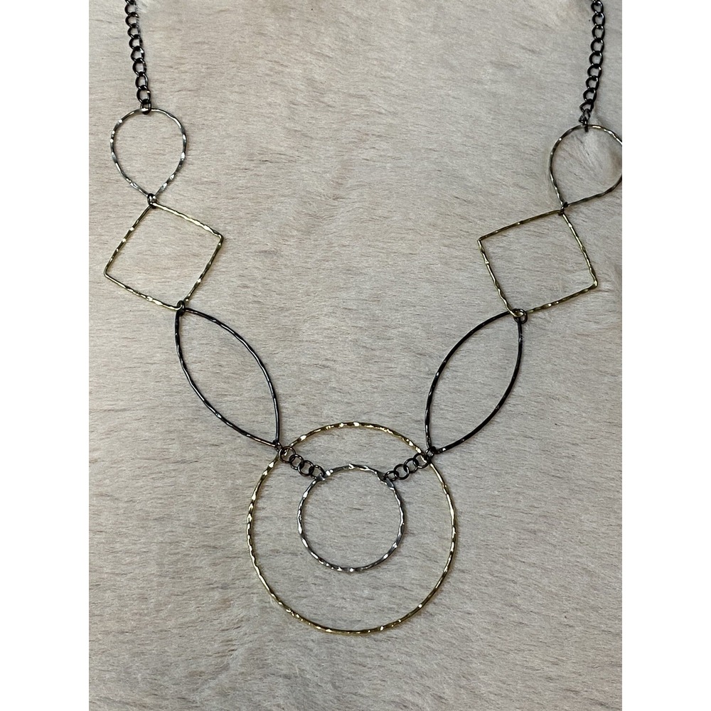 Gunmetal Black Gold Silver Necklace Chain Hammered Geometric Links Round Square - Picture 2 of 4